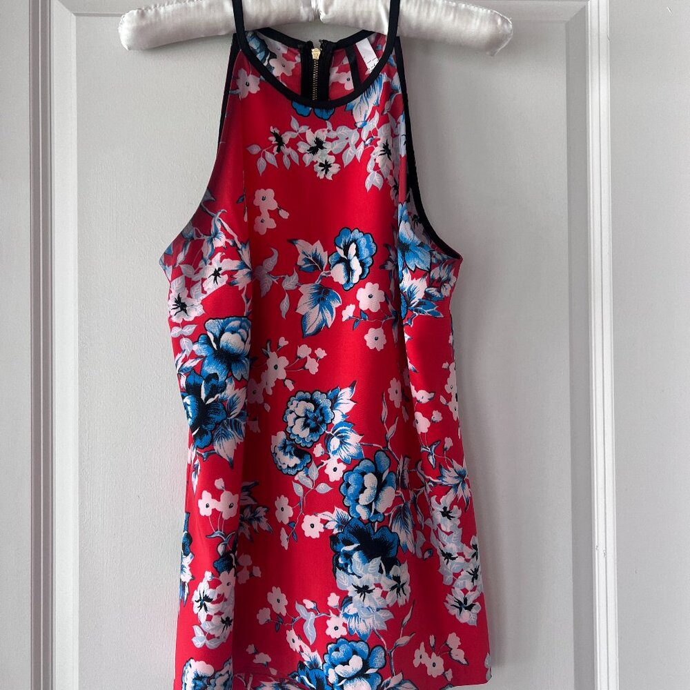 Kensie Floral High-Neck Blouse, Red and Navy Size Small